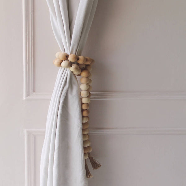 Wood Bead Jute Tassel Garland