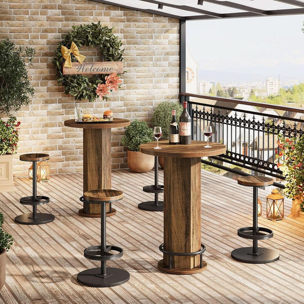 Wood-Grain Round Pub Table Set (view 5) | Roost & Roam