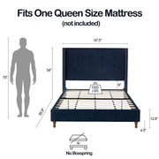 Tufted Velvet Wingback Queen Bed — back and side profile detail