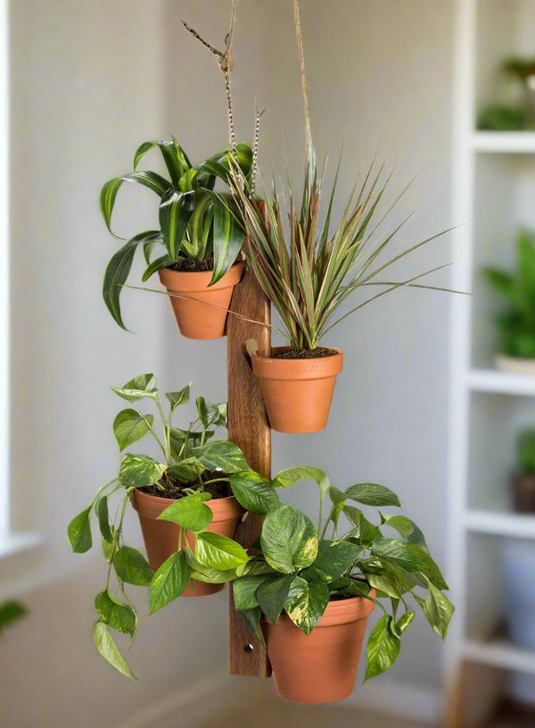 Wood-Grain Six-Pot Hanging Plant Holder