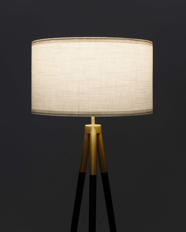 Matte Black Tripod Floor Lamp with Linen Drum Shade