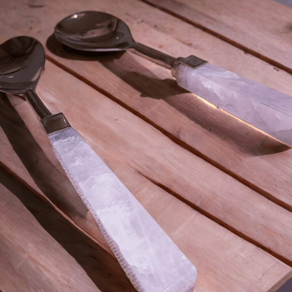 Rose Quartz Handle Salad Server Set