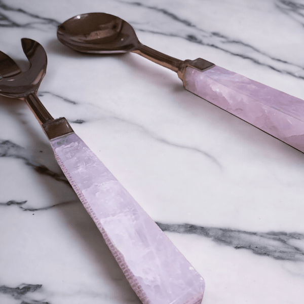 Rose Quartz Handle Salad Server Set