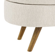 Beige Linen Oval Storage Bench with Rubber Wood Legs