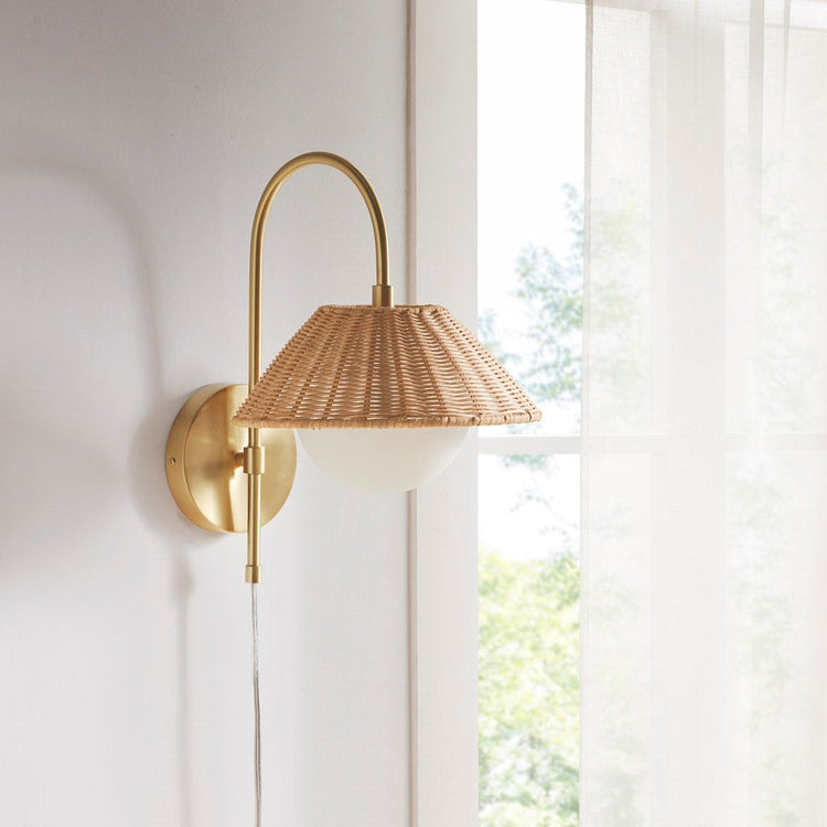 Natural Rattan & Gold Wall Sconce