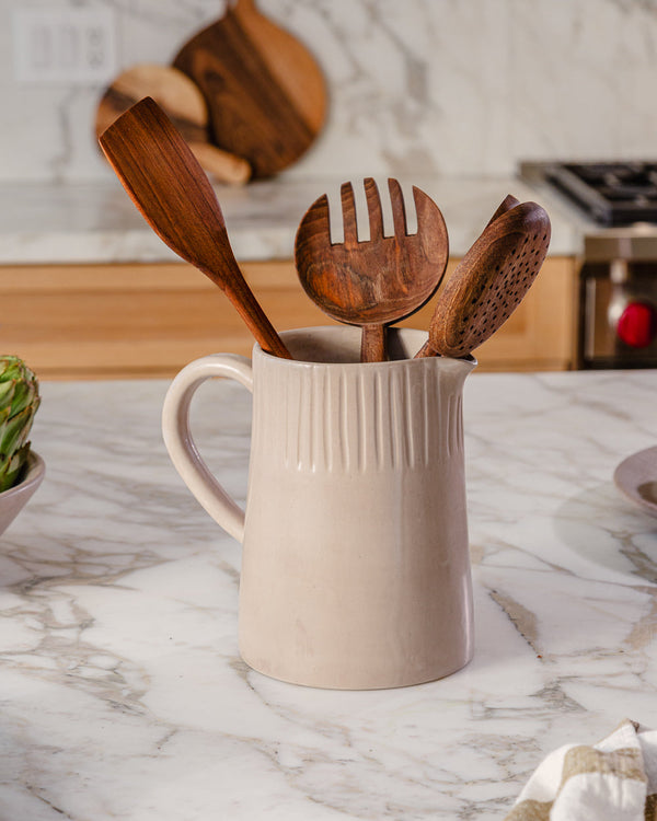 Hand-Carved Ceramic Serving Pitcher