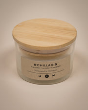 Close-up of hand-poured soy wax surface and cotton wick — Cucumber Champagne Lavender Soy Candle