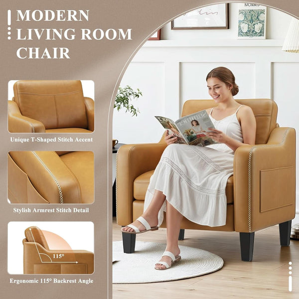 PU Leather Mid-Century Accent Chair