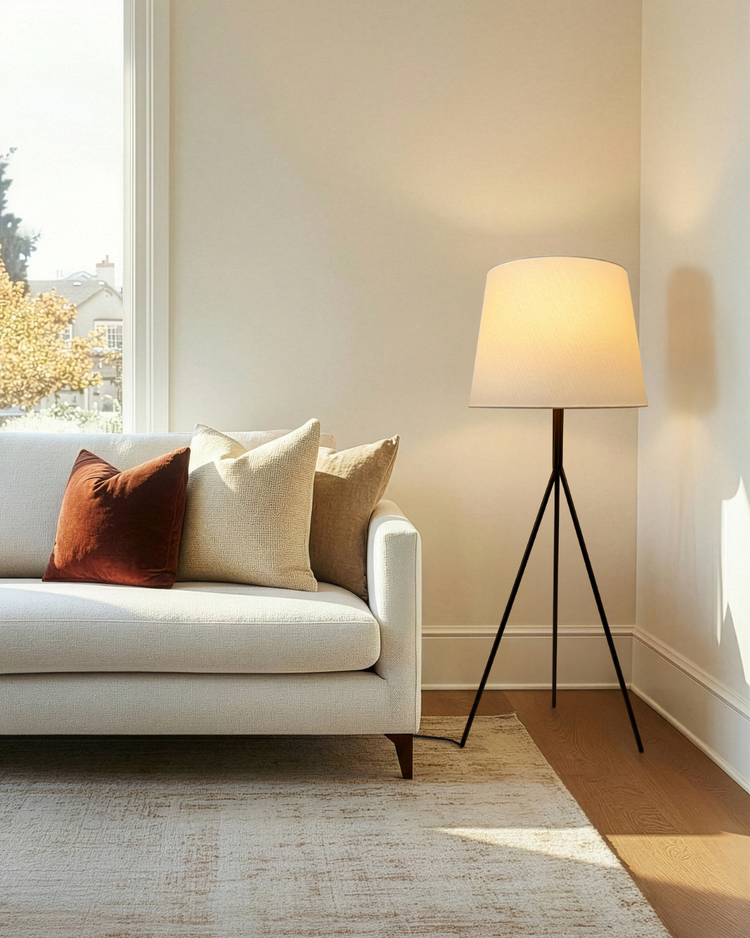 Tripod Metal Fabric Shade Floor Lamp