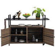 Woven Wicker Outdoor Bar Cart — detail of finish and surface variation
