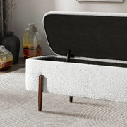Ivory Bouclé Storage Bench with Hidden Compartment