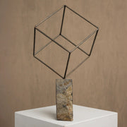 Wire and Stone Cube Sculpture