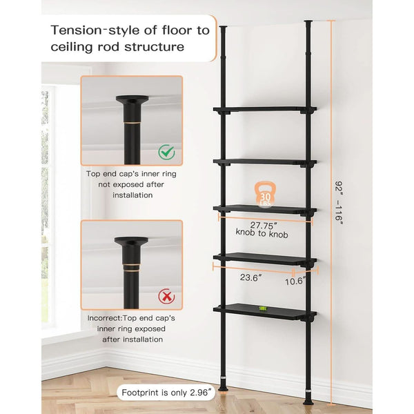 Tension-Mount Five-Tier Ladder Bookshelf (view 2) | Roost & Roam