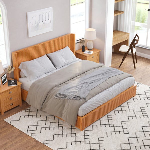 Reeded Wood Platform Bed Frame King