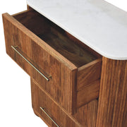Fluted Mango Wood Marble-Top Nightstand