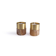 Alabaster Brass Tea-Light Candle Holder Pair
