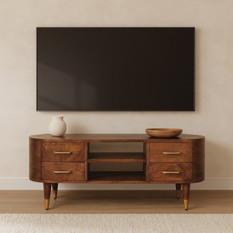 Curved Mango Wood Media Console