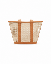 Leather Trim Cane Weave Carryall Bag