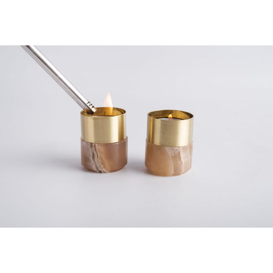 Alabaster Brass Tea-Light Candle Holder Pair