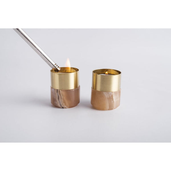 Alabaster Brass Tea-Light Candle Holder Pair