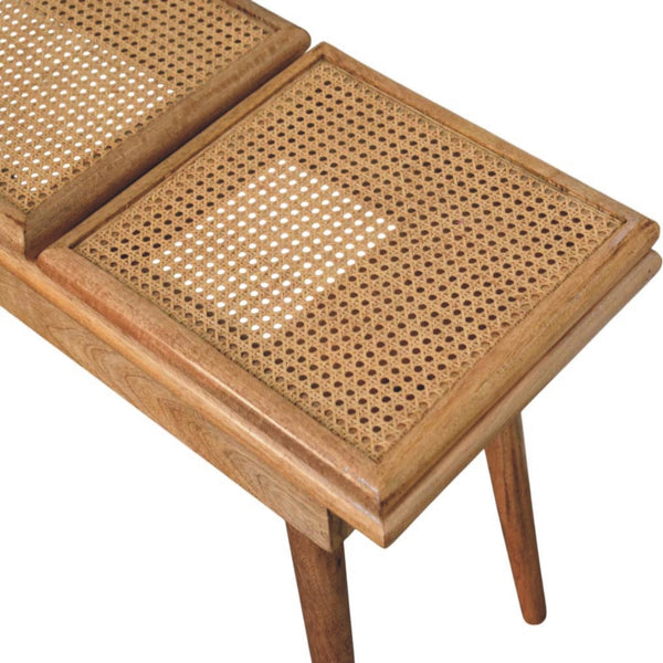Tri-Panel Cane Top Wood Bench