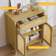 Arched Rattan-Weave Two-Piece Sideboard