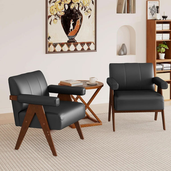 Black Leather Mid-Century Armchair Pair (view 3) | Roost & Roam