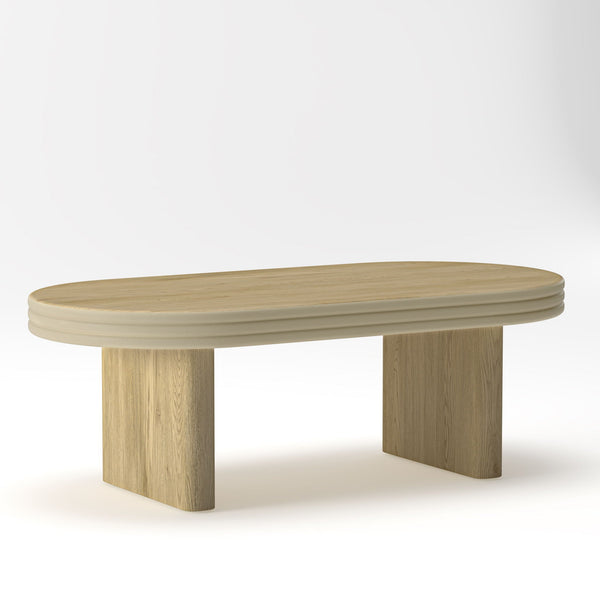 Oval Fluted Natural Wood Coffee Table