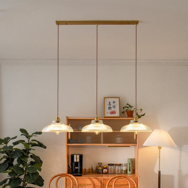 Ribbed Glass Brass Pendant Light