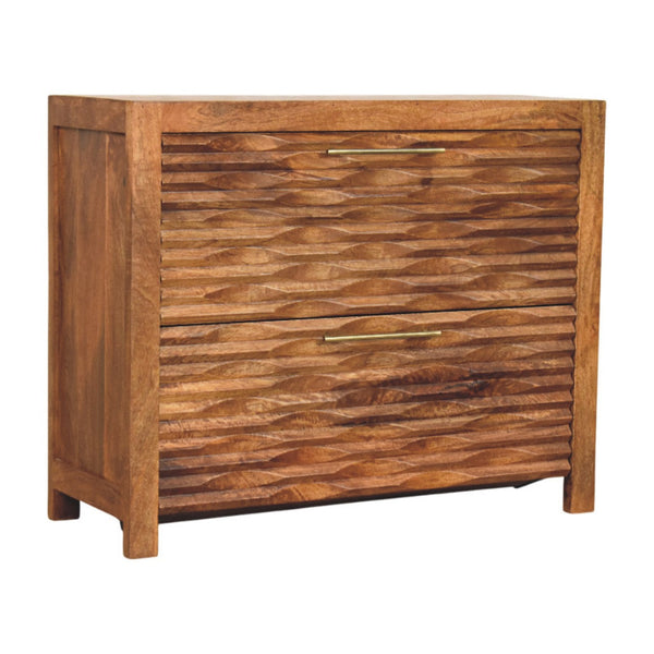 Wave-Carved Mango Wood Shoe Cabinet