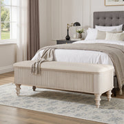 Fluted Rubberwood Storage Ottoman Bench