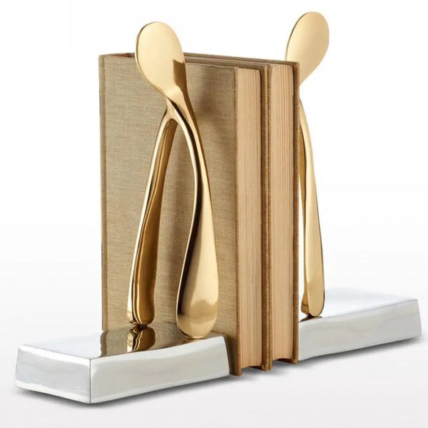 Two-Tone Metal Wishbone Bookend Pair