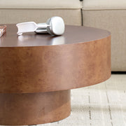 Burl Wood-Print Round Pedestal Coffee Table