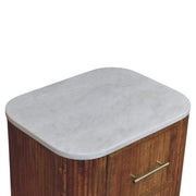 Fluted Mango Wood Marble-Top Nightstand