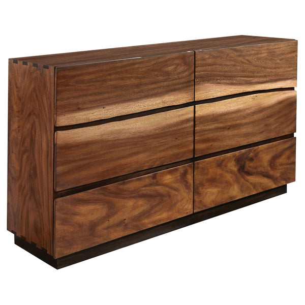Smokey Walnut Six-Drawer Wood Dresser