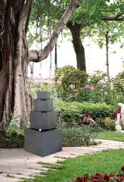 Cement Four-Tier Block Outdoor Fountain