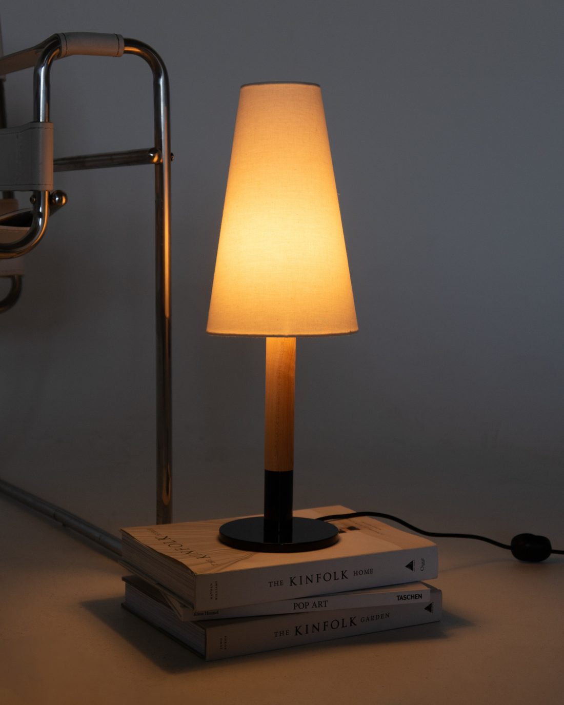 Linen Shade Wood-Stem Table Lamp
