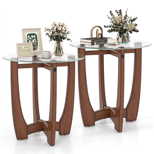 Glass Top Round End Table Set of 2