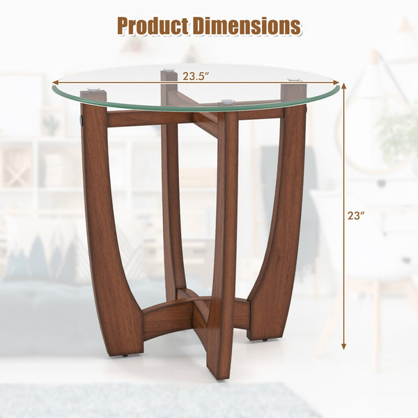 Glass Top Round End Table Set of 2