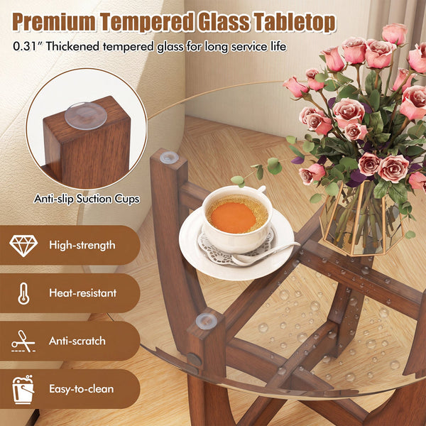 Glass Top Round End Table Set of 2