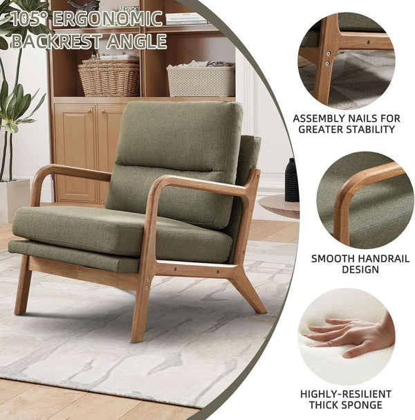 Mid-Century Linen Upholstered Accent Chair