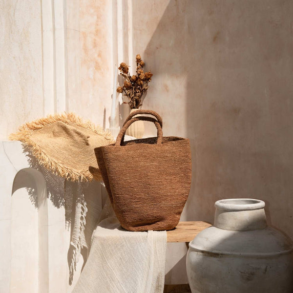Handwoven Raffia Caramel Tote Bag