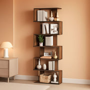 S-Curve Wood-Grain Bookcase Six Tier – book case, in rustic brown | Roost & Roam