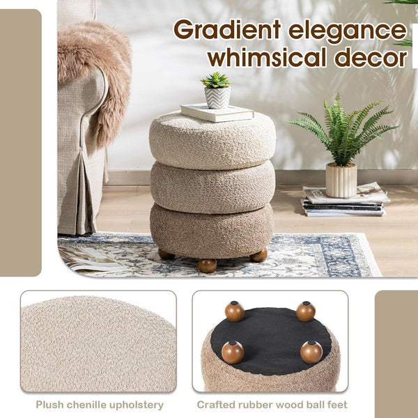 Gradient Bouclé Round Storage Ottoman