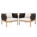 Rope-Wrapped Acacia Outdoor Club Chairs — Acacia and rope club chairs that warm and settle with outdoor seasons