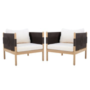 Rope-Wrapped Acacia Outdoor Club Chairs — Acacia and rope club chairs that warm and settle with outdoor seasons