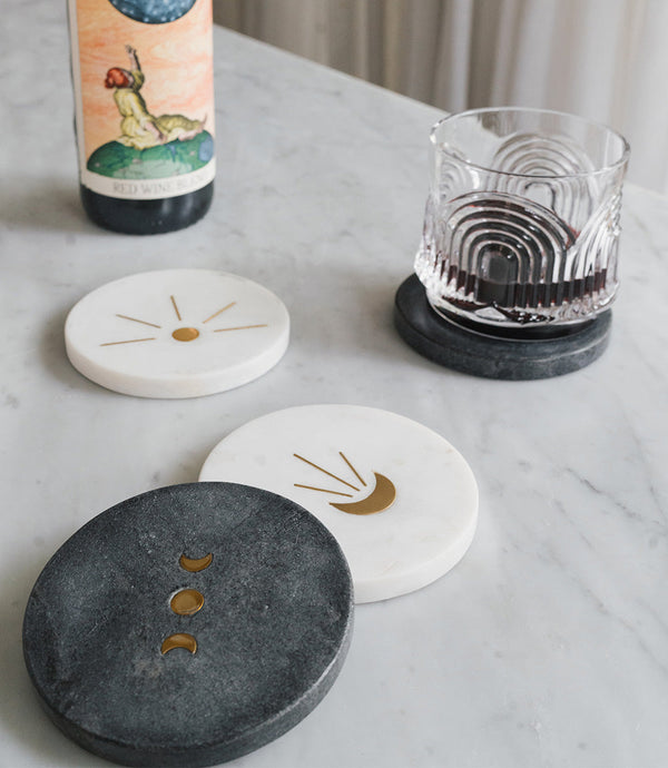Moon Phase Marble Coaster Set