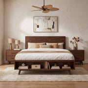 Walnut Platform Queen Bed Frame with Footboard Storage