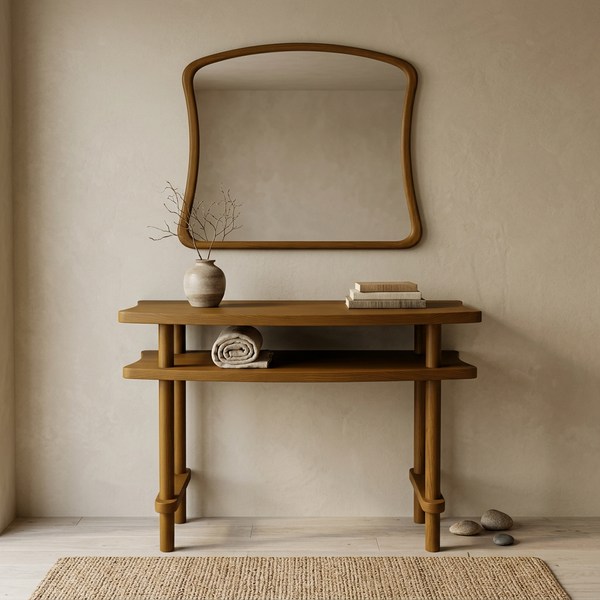 Solid Wood Console Table and Mirror Set