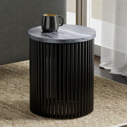 Round Marble Top Slatted Metal Accent Table